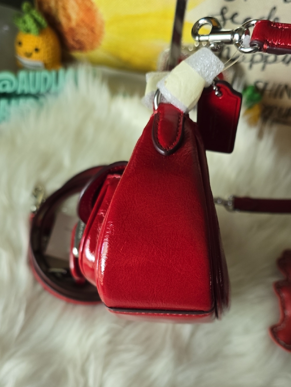 Coach NWT Ashton Mini Red Leather Buckle-Front Crossbody Bag Or Clutch So Cute - Picture 11 of 16
